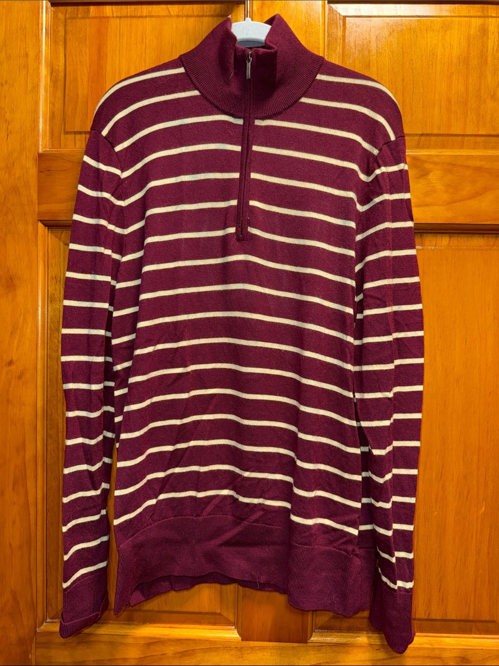Brooks Brothers Burgundy and Cream Striped Half-Zip Sweater